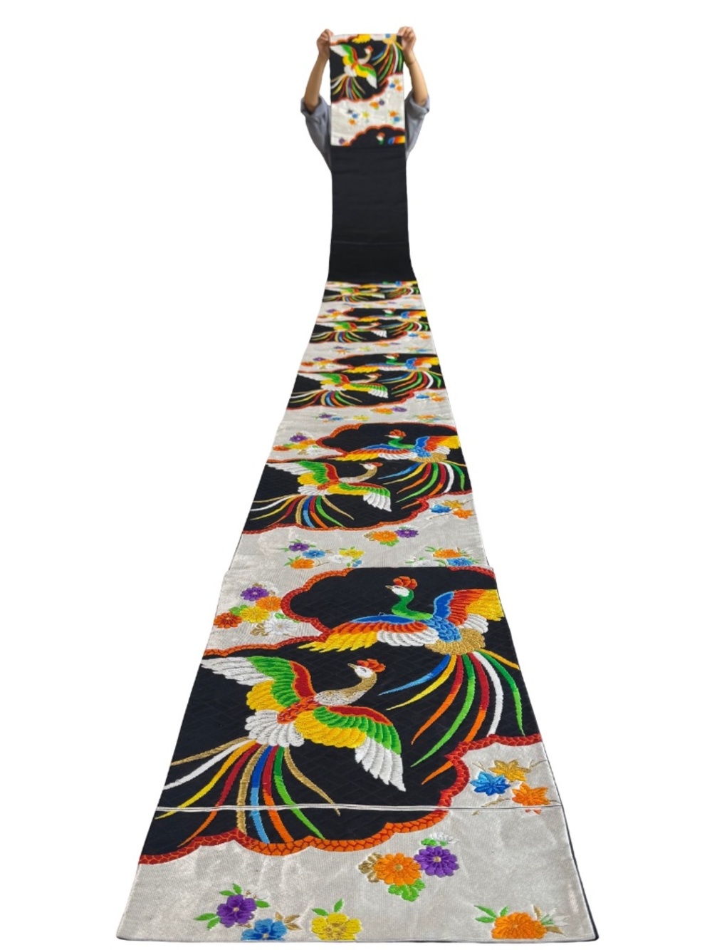 Japanese Fukuro Obi Sash Phoenix Flower Kimono Table Runner Wall Decor 165 x12"